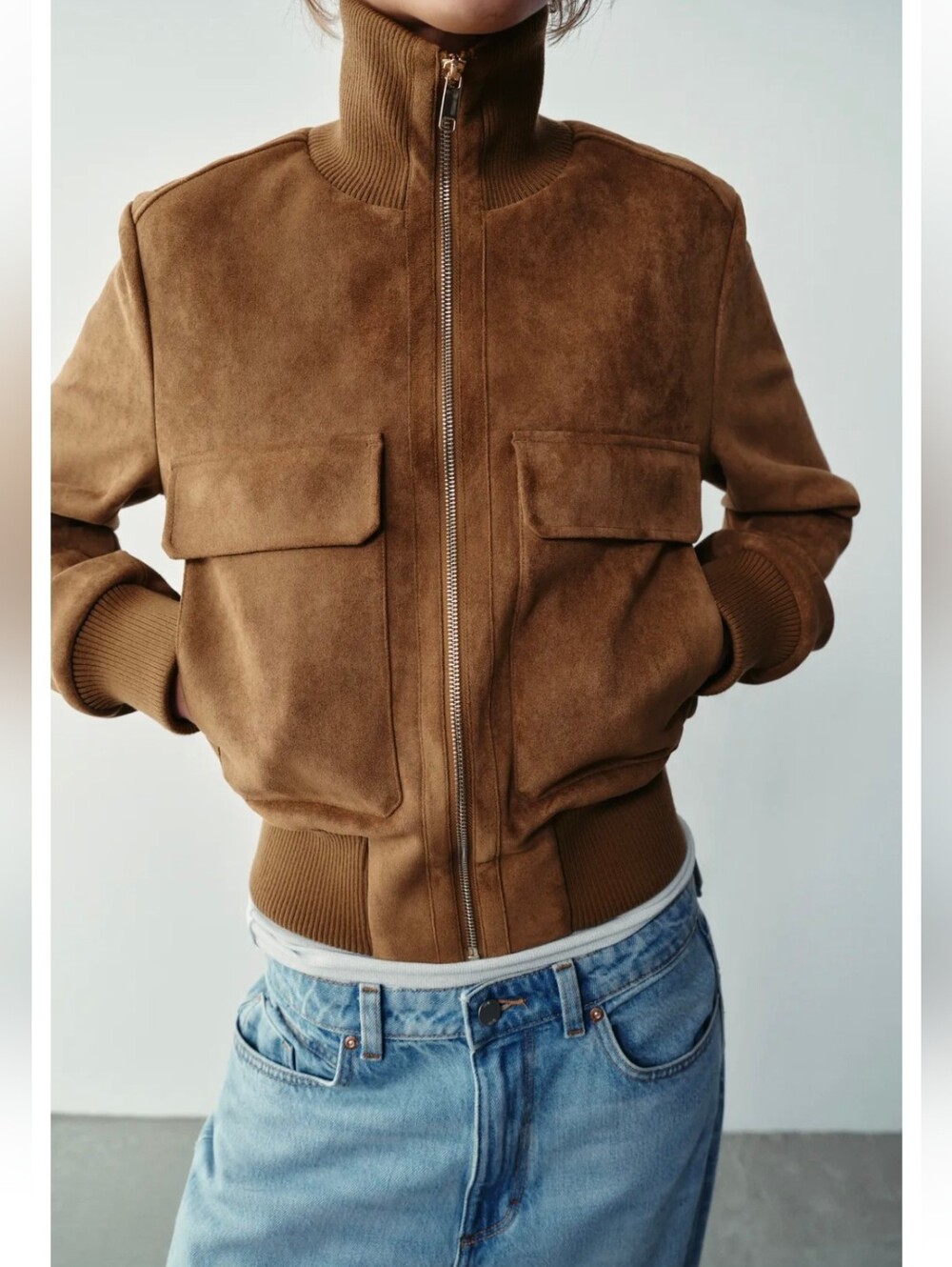 ZARA FAUX SUEDE BOMBER JACKET - Picture 7 of 9